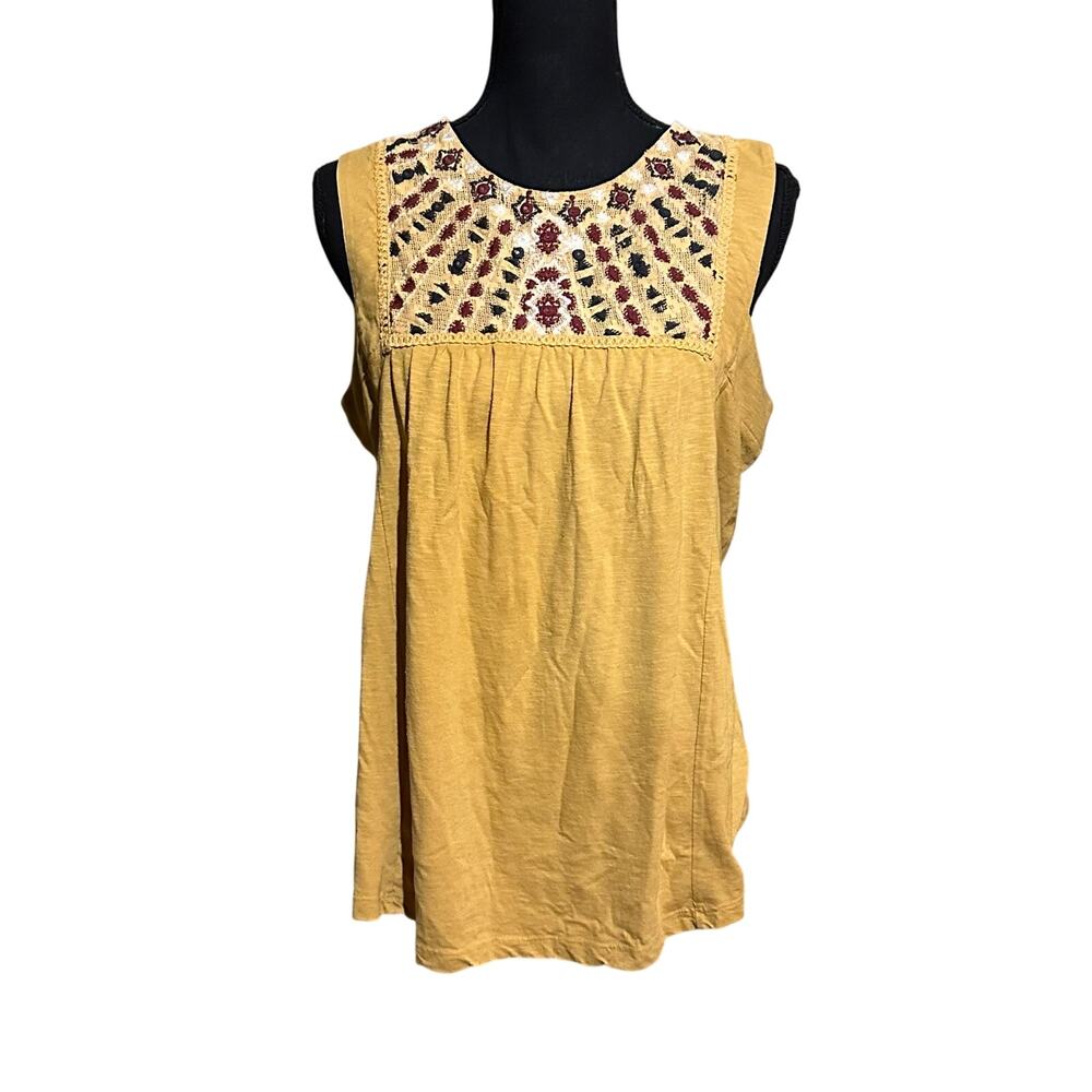 Style & Co Womens PXL Mustard Yellow Cutout Crochet Lace Yoke Tank Top Petite XL